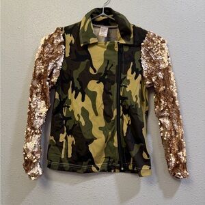 Weissman Camouflage Jacket with Gold Sequin Sleeves